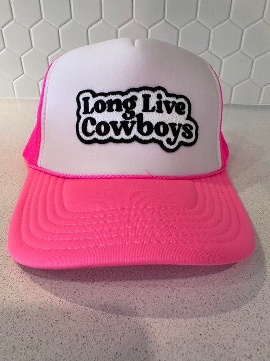 White and Pink Long Live Cowboys Trucker Hat